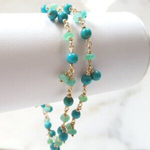 Handmade Turquoise Chrysoprase Multi Strand Gemstone Stacking Bracelet 14K GF